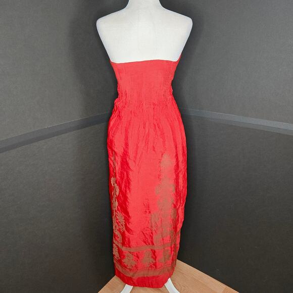 Lapis Anthropologie EUC Tube Dress Damask Pattern Maxi gown Strapless OS red - Picture 3 of 17